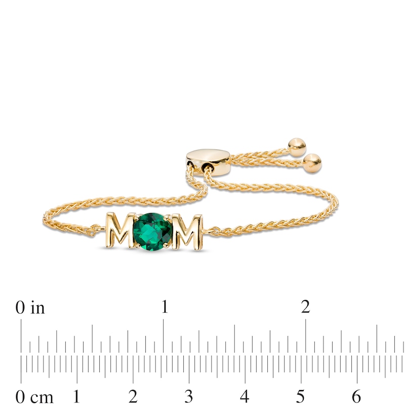 Main Image 2 of 7.0mm Lab-Created Emerald "MOM" Bolo Bracelet in Sterling Silver with 14K Gold Plate - 9.4"