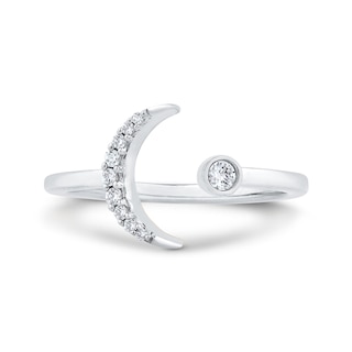 1/10 CT. T.W. Diamond Crescent Moon Open Ring in 10K White Gold