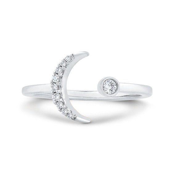 1/10 CT. T.w. Diamond Crescent Moon Open Ring in 10K White Gold