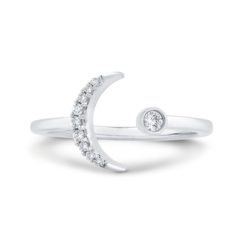 Main Image 1 of 1/10 CT. T.W. Diamond Crescent Moon Open Ring in 10K White Gold