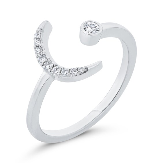 1/10 CT. T.w. Diamond Crescent Moon Open Ring in 10K White Gold