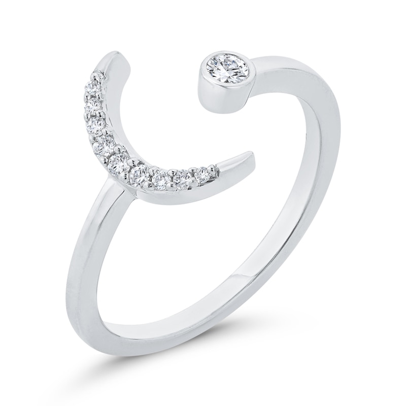 Main Image 2 of 1/10 CT. T.W. Diamond Crescent Moon Open Ring in 10K White Gold