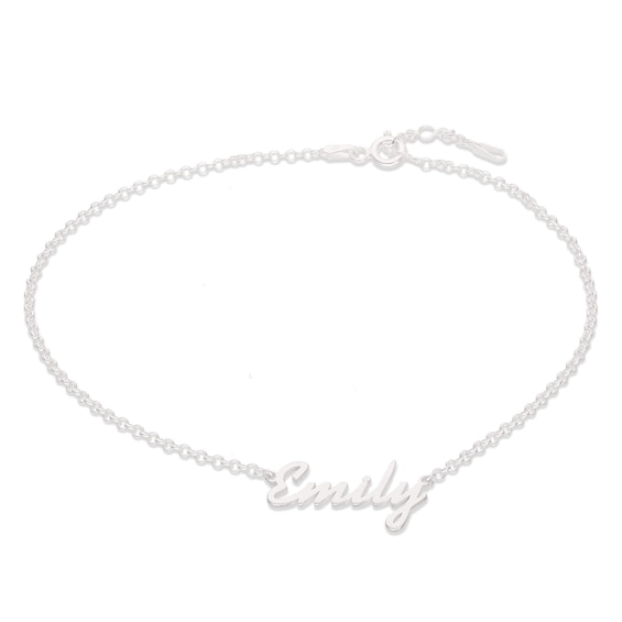 Cursive Name Anklet in Sterling Silver (1 Line) - 10"