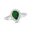 Thumbnail Image 0 of Pear-Shaped Emerald and 1/3 CT. T.W. Diamond Frame Ring in 14K White Gold