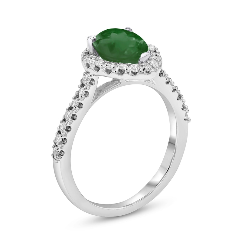 Pear-Shaped Emerald and 1/3 CT. T.W. Diamond Frame Ring in 14K White Gold