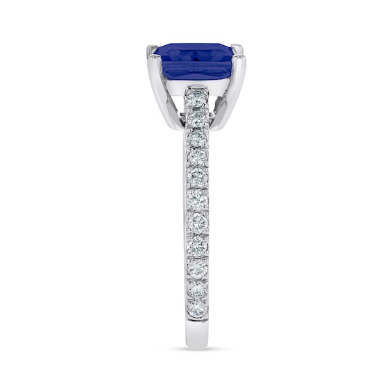 5.0mm Cushion-Cut Blue Sapphire and 1/3 CT. T.w. Diamond Ring in 14K White Gold