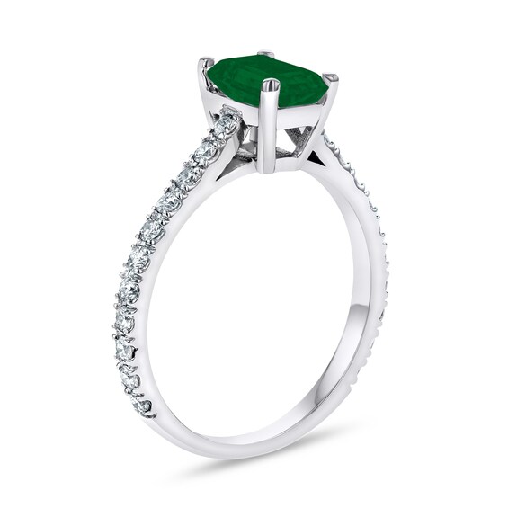 Emerald-Cut Emerald and 1/3 CT. T.w. Diamond Ring in 14K White Gold