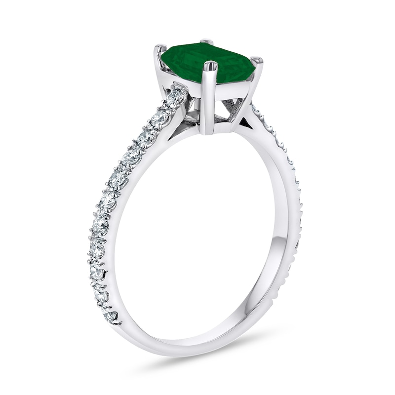 Emerald-Cut Emerald and 1/3 CT. T.W. Diamond Ring in 14K White Gold