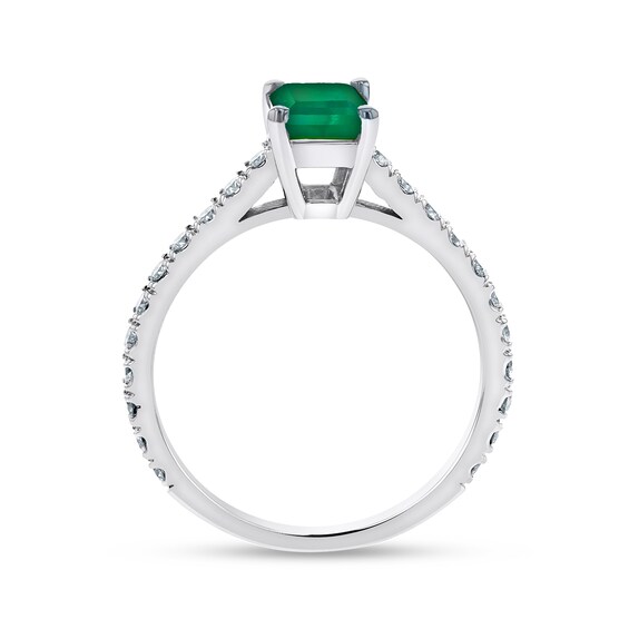 Emerald-Cut Emerald and 1/3 CT. T.w. Diamond Ring in 14K White Gold