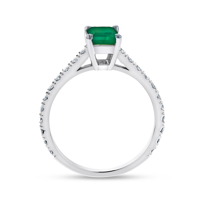 Emerald-Cut Emerald and 1/3 CT. T.W. Diamond Ring in 14K White Gold