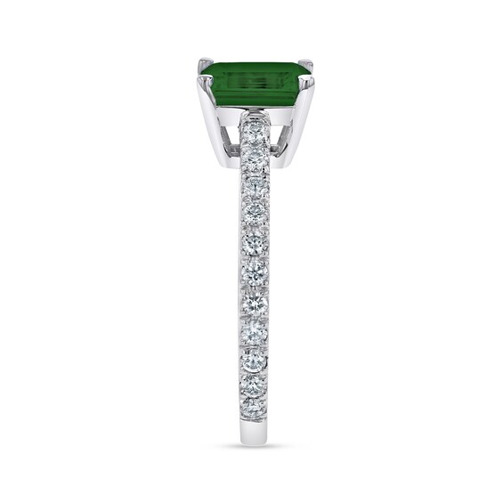 Emerald-Cut Emerald and 1/3 CT. T.w. Diamond Ring in 14K White Gold