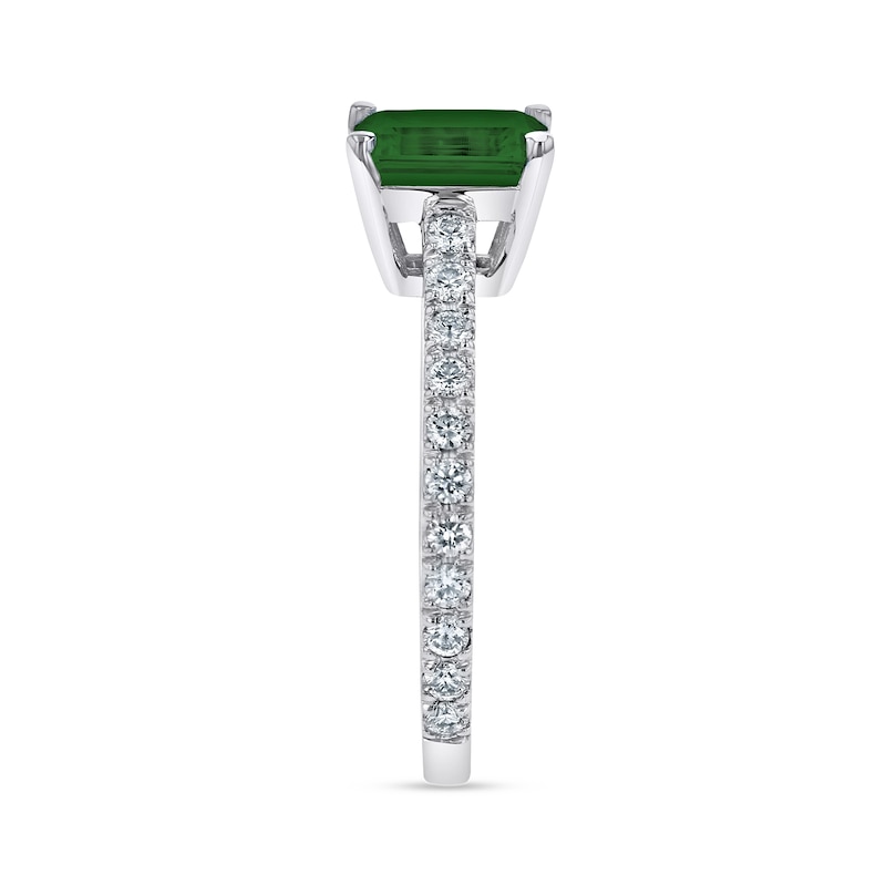 Emerald-Cut Emerald and 1/3 CT. T.W. Diamond Ring in 14K White Gold