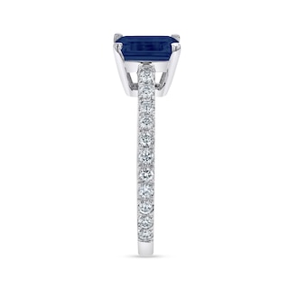 Emerald-Cut Blue Sapphire and 1/3 CT. T.W. Diamond Ring in 14K White ...