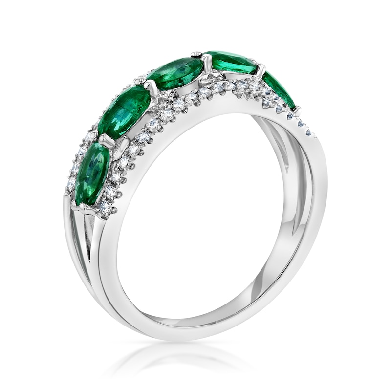 Sideways Oval Emerald and 1/4 CT. T.W. Diamond Five Stone Ring in 14K ...