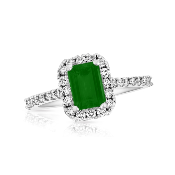 Emerald-Cut Emerald and 1/2 CT. T.w. Diamond Frame Ring in 14K White Gold