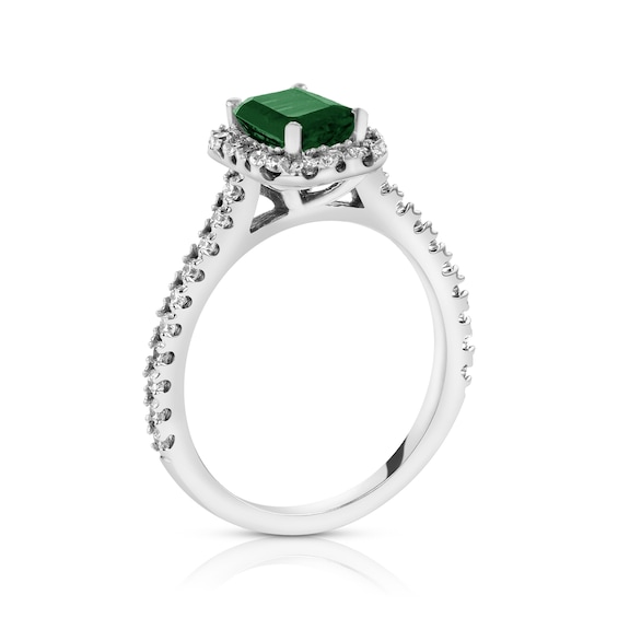 Emerald-Cut Emerald and 1/2 CT. T.w. Diamond Frame Ring in 14K White Gold