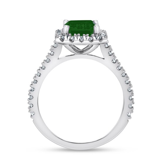 Emerald-Cut Emerald and 1/2 CT. T.w. Diamond Frame Ring in 14K White Gold