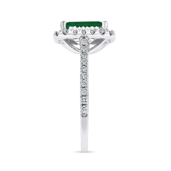Emerald-Cut Emerald and 1/2 CT. T.w. Diamond Frame Ring in 14K White Gold