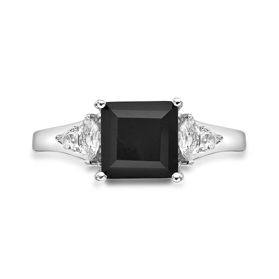 Princess-Cut Onyx and Multi-Shape White Topaz Ring in Sterling Silver