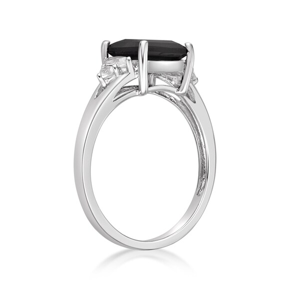 Princess-Cut Onyx and Multi-Shape White Topaz Ring in Sterling Silver
