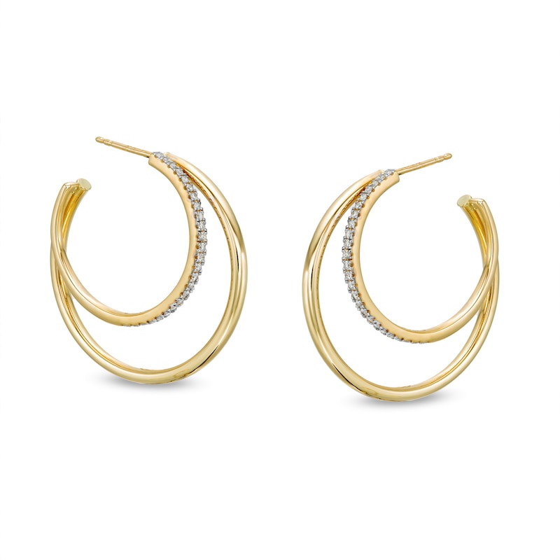 Main Image 1 of 1/4 CT. T.W. Diamond Double Hoop Earrings in 10K Gold
