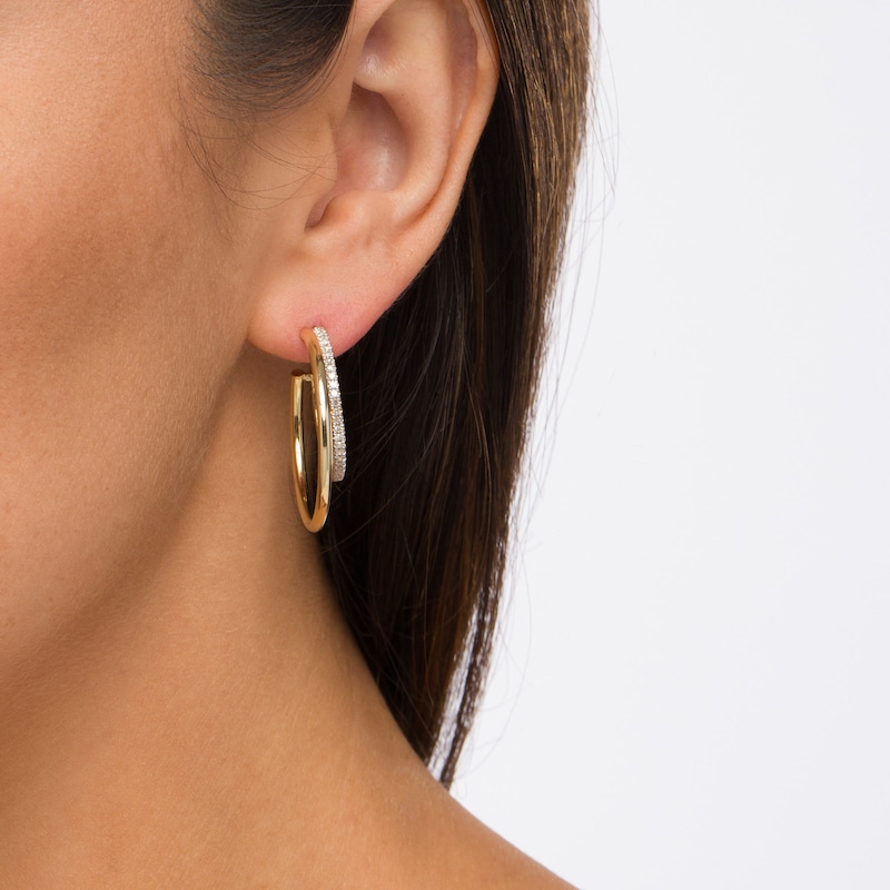 Main Image 2 of 1/4 CT. T.W. Diamond Double Hoop Earrings in 10K Gold