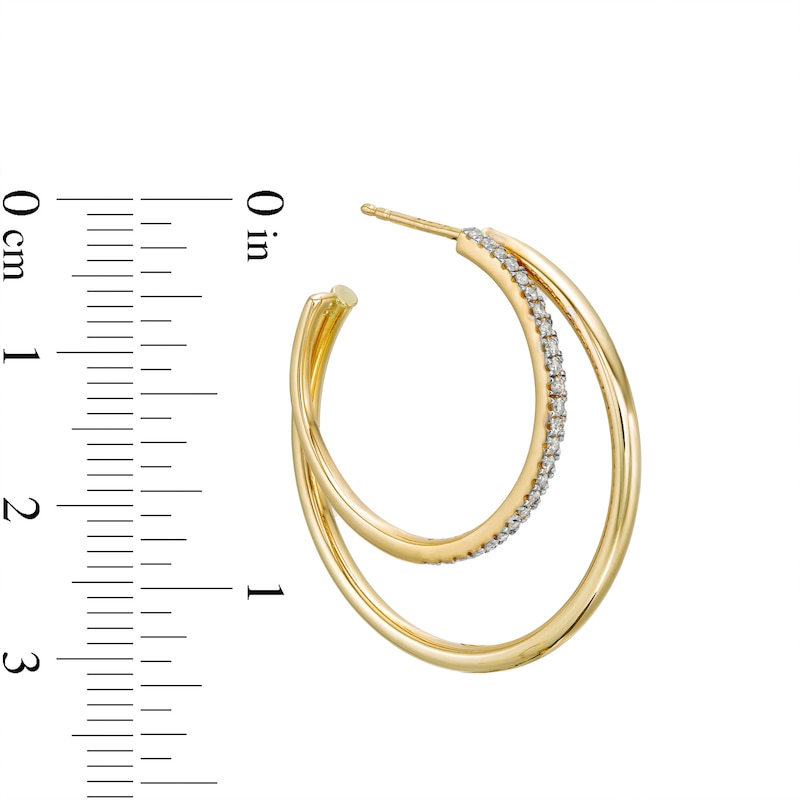 Main Image 3 of 1/4 CT. T.W. Diamond Double Hoop Earrings in 10K Gold