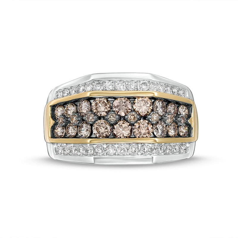 Men's 2 CT. T.W. Champagne and White Diamond Multi-Row Ring in 10K Two-Tone Gold