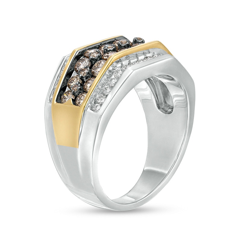 Main Image 3 of 2 CT. T.W. Champagne and White Diamond Multi-Row Ring in 10K Two-Tone Gold
