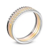 Thumbnail Image 2 of White Lab-Created Sapphire Stackable Band Set in Sterling Silver with 18K Yellow and Rose GP and Black Rhodium - Size 7