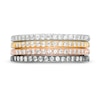 Thumbnail Image 3 of White Lab-Created Sapphire Stackable Band Set in Sterling Silver with 18K Yellow and Rose GP and Black Rhodium - Size 7