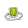 Thumbnail Image 1 of Octagonal Peridot and White Lab-Created Sapphire Frame Ring in Sterling Silver