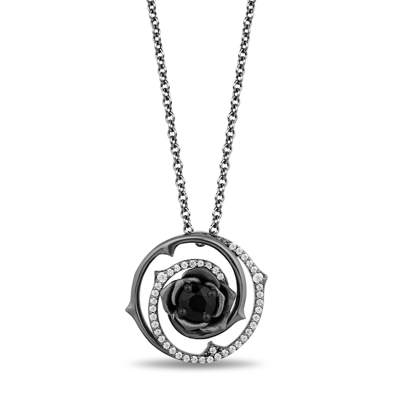 Enchanted Disney Villains Maleficent Onyx and 1/8 CT. T.w. Diamond Pendant in Sterling Silver with Black Rhodium Plate