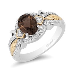 Enchanted Disney Pocahontas Oval Smoky Quartz and 1/6 CT. T.W. Diamond Feather Ring in Sterling Silver and 10K Gold