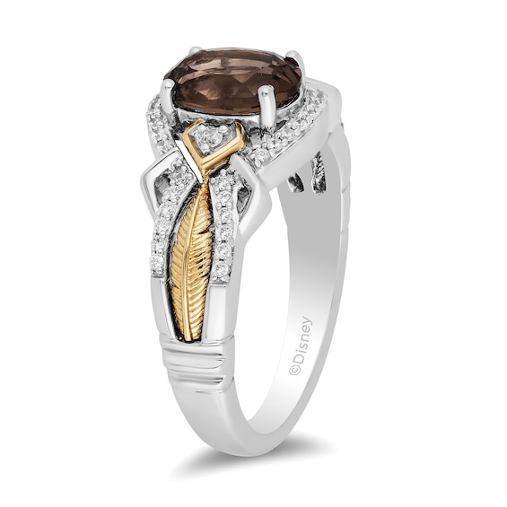 Enchanted Disney Pocahontas Oval Smoky Quartz and 1/6 CT. T.w. Diamond Feather Ring in Sterling Silver and 10K Gold