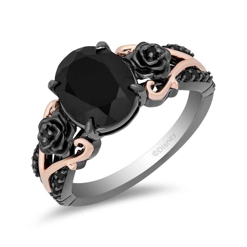 Enchanted Disney Villains Maleficent Oval Onyx and 1/6 CT. T.W. Diamond Ring in Sterling Silver and 10K Rose Gold