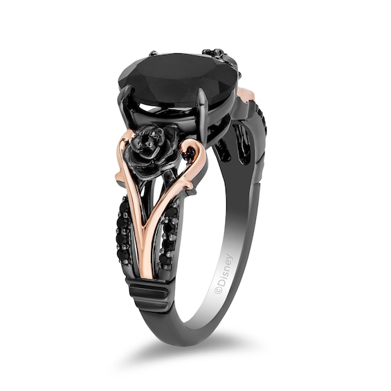 Enchanted Disney Villains Maleficent Oval Onyx and 1/6 CT. T.w. Diamond Ring in Sterling Silver and 10K Rose Gold