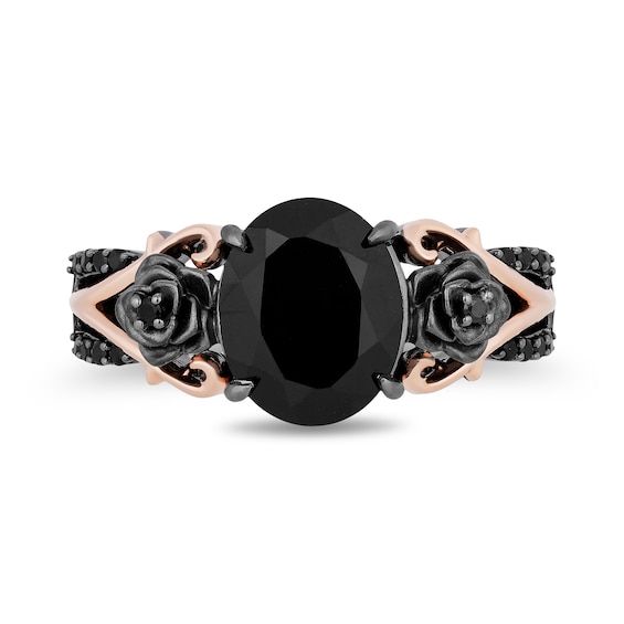 Enchanted Disney Villains Maleficent Oval Onyx and 1/6 CT. T.w. Diamond Ring in Sterling Silver and 10K Rose Gold