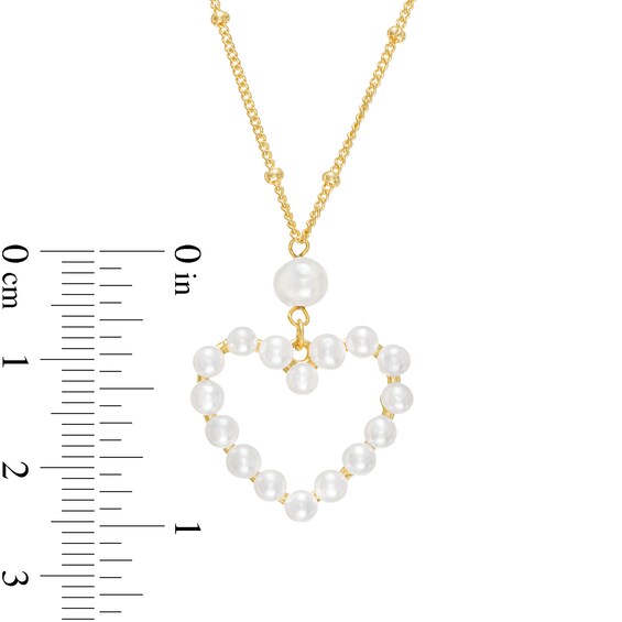 3.0-5.0mm Freshwater Cultured Pearl Heart Outline Drop Necklace in Sterling Silver with 18K Gold Plate