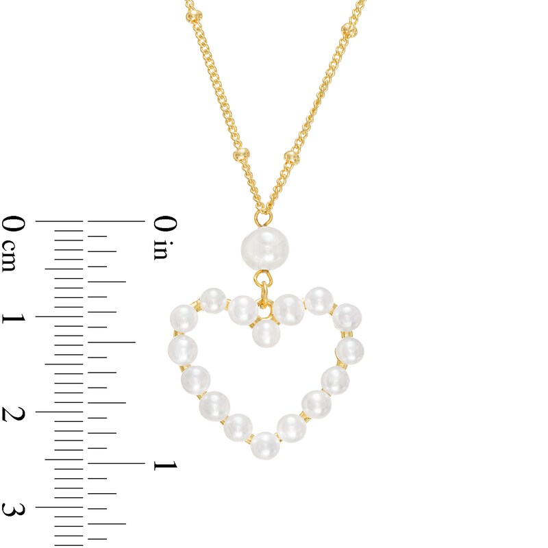Main Image 4 of 3.0-5.0mm Freshwater Cultured Pearl Heart Outline Drop Necklace in Sterling Silver with 18K Gold Plate