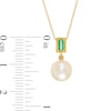 Thumbnail Image 2 of 8.0mm Cultured Freshwater Pearl and Baguette Emerald Vintage-Style Drop Pendant in 10K Gold