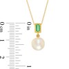 Thumbnail Image 2 of 8.0mm Cultured Freshwater Pearl and Baguette Emerald Vintage-Style Drop Pendant in 10K Gold