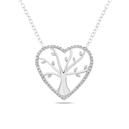 1/10 CT. T.W. Diamond Heart Outline Tree of Life Necklace in Sterling Silver
