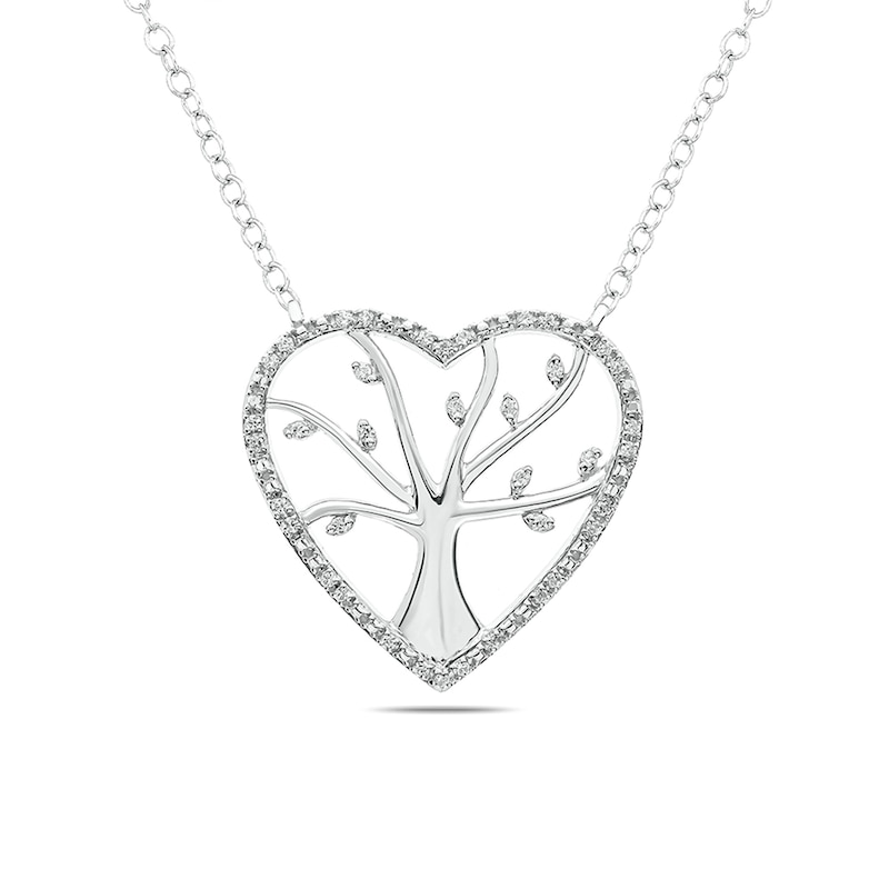 Main Image 1 of 1/10 CT. T.W. Diamond Heart Outline Tree of Life Necklace in Sterling Silver
