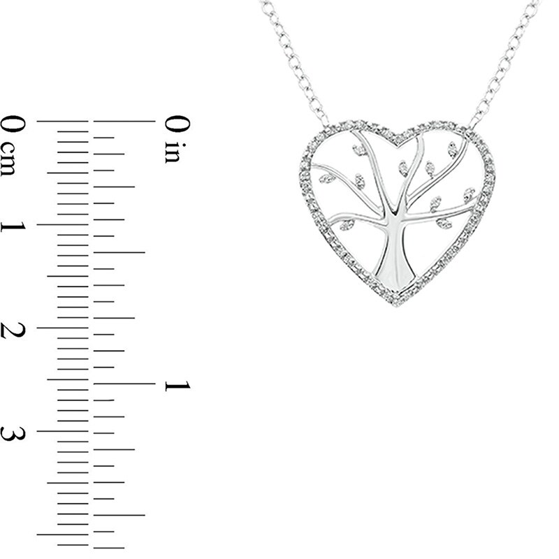 Main Image 2 of 1/10 CT. T.W. Diamond Heart Outline Tree of Life Necklace in Sterling Silver