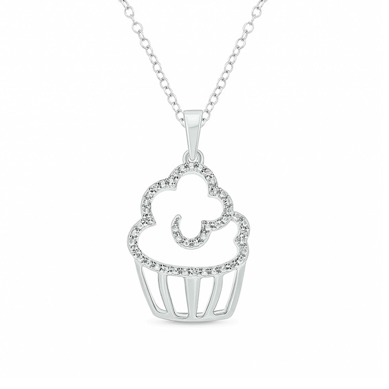 Diamond Accent Cupcake Pendant in Sterling Silver