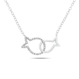 Diamond Accent Interlocking Fish Necklace in Sterling Silver