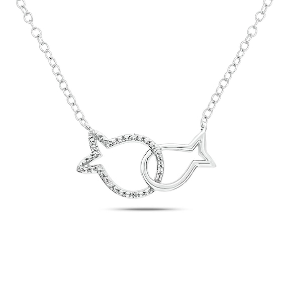 Diamond Accent Interlocking Fish Necklace in Sterling Silver