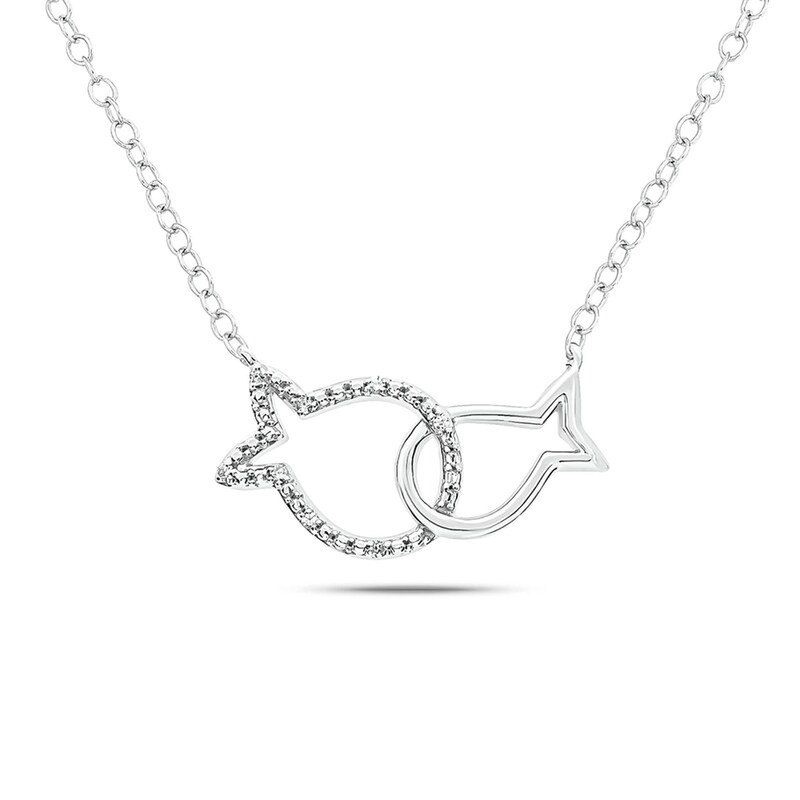 Main Image 1 of Diamond Accent Interlocking Fish Necklace in Sterling Silver