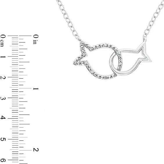 Diamond Accent Interlocking Fish Necklace in Sterling Silver